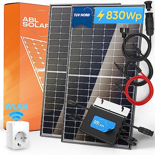 ABL-Solar Balkonkraftwerk 830W / 600W komplett Steckdose | 2x 415W Solarmodul | 1x 600W Hoymiles Wechselrichter | Balkon Solaranlage | PV Anlage Komplettset | WLAN Funktion mit App