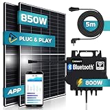 SUNNIVA® Solaranlage Balkonkraftwerk Set 850W/800W, Monokristallin, Growatt Micro Inverter 800W, 5m Anschlusskabel, Solarkabel, Balkon Mini-PV Anlage, genehmigungsfrei Solarpanel Solarmodul