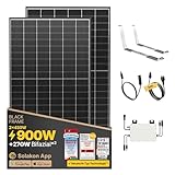 Solakon 900W Balkonkraftwerk mit Halterung (Flachdach) - Balkonkraftwerk 800W komplett Steckdose - 800 Watt Wechselrichter - Solaranlage Komplettset - 450W bifaziale Solarmodule inkl Zubeh&ouml;r 3m Kabel
