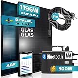 SUNNIVA® Balkonkraftwerk FULL BLACK BIFACIAL GLAS-GLAS 1196W/800W Solaranlage mit 800W TSUN Micro Wechselrichter Wifi Bluetooth, upgradebar drosselbar, 2x460W Solarmodule, 5m Kabel, PV Anlage