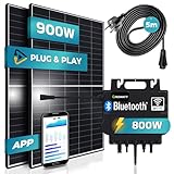 SUNNIVA® Balkonkraftwerk Black Frame 900/800W Solaranlage mit 800W Growatt Micro Wechselrichter mit WIFI Bluetooth, upgradebar drosselbar, 2x450W Solarmodule, 5m Kabel, Solarkabel, PV Anlage