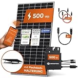 Solarway® 500W Balkonkraftwerk 800W erweiterbar komplett Steckdose - neuester 500 Watt Wechselrichter - Solaranlage Komplettset - 500W Solarmodule & Envertech & Zubehör