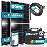 SUNNIVA® Balkonkraftwerk Silver Frame 900/800W Solaranlage mit 800W TSUN Micro Wechselrichter mit WIFI Bluetooth, upgradebar drosselbar, 2x450W Solarmodule, 5m Kabel, Solarkabel, Photovoltaikanlage,PV