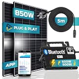 SUNNIVA&reg; Balkonkraftwerk 850/800W Solaranlage mit 800W Astro-Energy Micro Wechselrichter Wifi Bluetooth, upgradebar drosselbar, 2x 425W Solarmodule, 5m Kabel, Solarkabel, Photovoltaikanlage