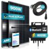SUNNIVA® Balkonkraftwerk Black Frame 900/800W Solaranlage mit 800W Growatt Micro Wechselrichter mit WIFI Bluetooth, upgradebar drosselbar, 2x450W Solarmodule, 5m Kabel, Solarkabel, PV Anlage