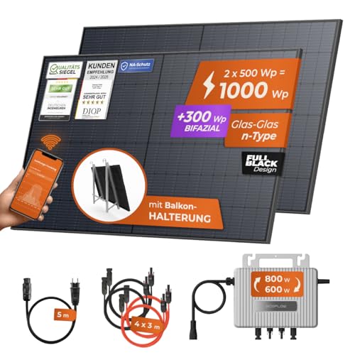 Solarway® 1000Wp / 800W Balkonkraftwerk komplett Steckdose - neuester EcoFlow Stream 800 Watt Wechselrichter - Solaranlage Komplettset - 500W bifaziale Black Solarmodule & EcoFlow & Zubehör – Bild 3