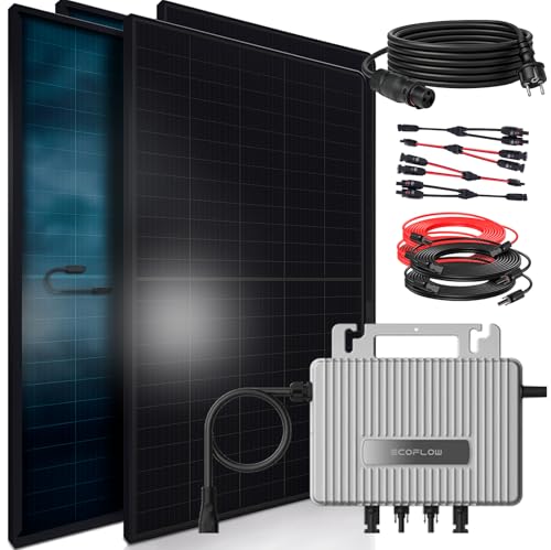 SUNNIVA® 1840W Balkonkraftwerk BIFAZIAL FULLBLACK komplett Steckdose ECOFLOW 800W Wechselrichter, PV Solaranlage, 4x 460W Glas-Glas Solarmodule, inkl. 5m Kabel, Bluetooth WIFI, Komplettset