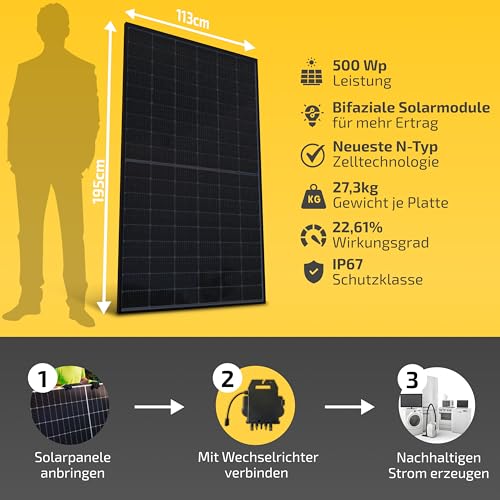 Solakon Solarmodul 500W, bifaziales monokristallines Solarpanel, 40v Photovoltaik Solarmodule/Solar Module für Balkonkraftwerk/Solaranlage 400w/500w Solar Panel für Photovoltaik Komplettanlage (2 Stk) – Bild 5