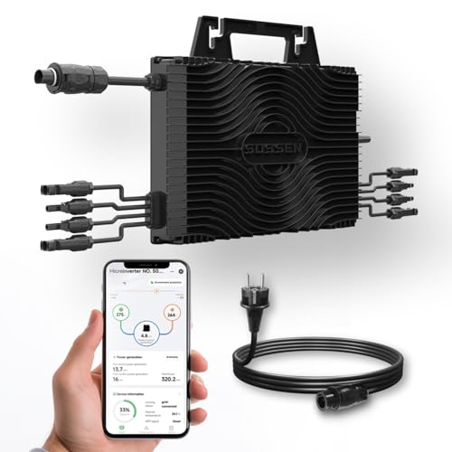 Mikrowechselrichter Set 2400W mit 5m Kabel, Inverter für Balkonkraftwerk für 4 PV Module, einstellbare Leistung 600W/800W, WLAN & Bluetooth, Schwarz