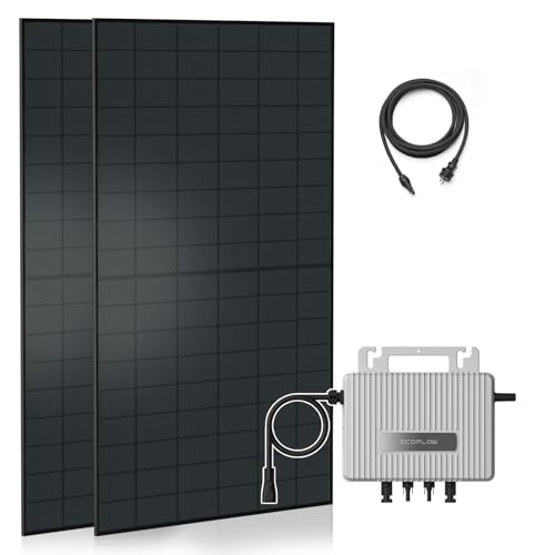 Balkonkraftwerk 1300W Solaranlage mit 800W Ecoflow Stream Micro Wechselrichter WiFi Bluetooth, Glas-Glas Solarmodule 2X 500W Bifazial Vollschwarz, Photovoltaik PV Anlage für Haus Dach Terrasse Balkon