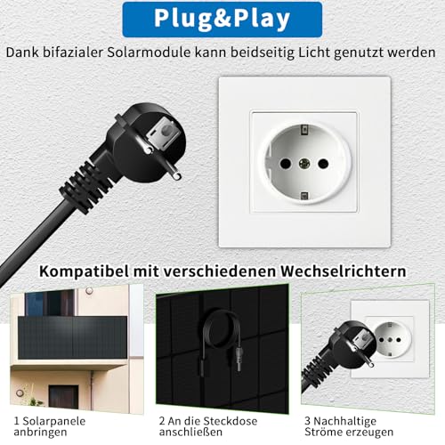 Balkonkraftwerk 1300W Solaranlage mit 800W Ecoflow Stream Micro Wechselrichter WiFi Bluetooth, Glas-Glas Solarmodule 2X 500W Bifazial Vollschwarz, Photovoltaik PV Anlage für Haus Dach Terrasse Balkon – Bild 4