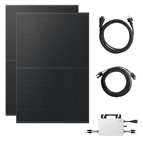 Kleines Kraftwerk 1000W Balkonkraftwerk ohne Halterung | Balkonkraftwerk 800W komplett Steckdose | 800W Wechselrichter | Solaranlage Komplettset | 500W bifaziale Solarmodule & Zubehör, Kabel