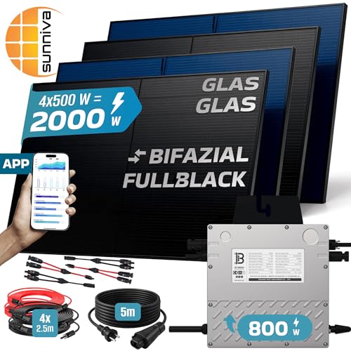 SUNNIVA 2000W Balkonkraftwerk BIFAZIAL FULLBLACK komplett Steckdose BENY 800W Wechselrichter, PV Solaranlage, 4x 500W Glas-Glas Solarmodule, inkl. 5m Kabel, WIFI, Komplettset – Bild 2