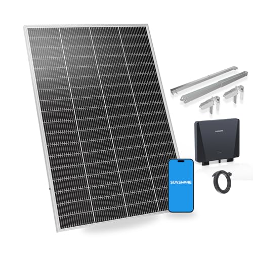 SUNSHARE Ray Lite 200W Balkonkraftwerk mit Halterung – Leichtes, vormontiertes Komplettset mit 800W Mikro-Wechselrichter & Solarpanel – Geeignet für verschiedene Balkone – Plug & Play