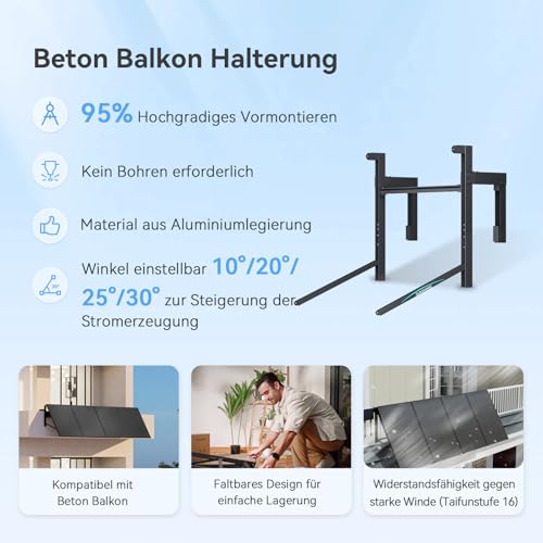 SUNSHARE Ray 600W Balkonkraftwerk mit Halterung Beton Balkon - Balkonkraftwerk 800W komplett Steckdose - neuester 800 Watt Wechselrichter - Solaranlage Komplettset - inkl Zubehör - 5m Kabel – Bild 4