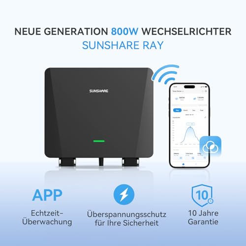 SUNSHARE Ray 600W Balkonkraftwerk mit Halterung Beton Balkon - Balkonkraftwerk 800W komplett Steckdose - neuester 800 Watt Wechselrichter - Solaranlage Komplettset - inkl Zubehör - 5m Kabel – Bild 5