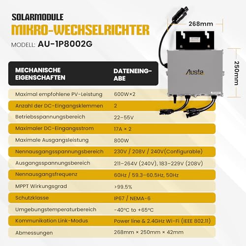Vitavelle 880W Balkonkraftwerk Set, 8X110W ultraleichte flexible Solarpaneele – 800W WIFI-Wechselrichter, komplett Steckdose Photovoltaik-System – Bild 7