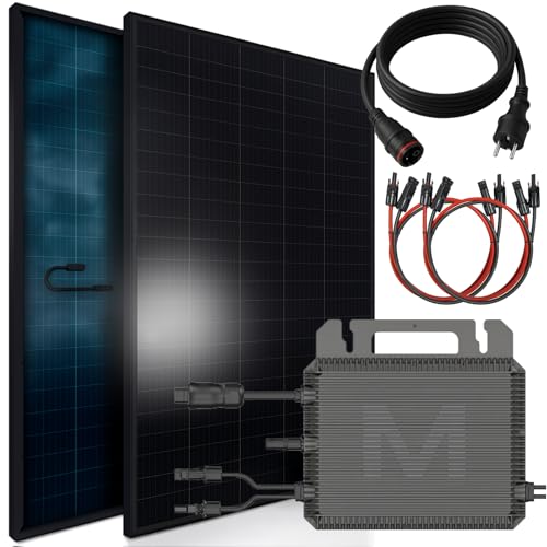 SUNNIVA 920W Balkonkraftwerk BIFAZIAL FULLBLACK komplett Steckdose MARSTEK 800 Watt Wechselrichter, PV Solaranlage Komplettset, 2x460W N-Type Glas-Glas Bifacial Solarmodule, 5m Kabel, 4x1m Solarkabel