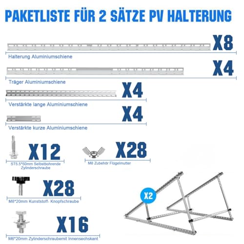 2 Sets GLIESE Balkonkraftwerk Halterung 118 cm,Verstärkte Solarmodul Halterung ,Solarpanel Halterung,Verstellbarer Winkel Von 0° Bis 90°,Neigungshalterungen ,Halterungen Balkonkraftwerk für 100W-600W – Bild 7