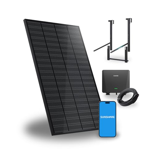 SUNSHARE Ray 200W Balkonkraftwerk mit Halterung (Geländer-Balkon/Balkonkrümmung) - Balkonkraftwerk 800W komplett Steckdose - neuester 800 Watt Wechselrichter - Solaranlage Komplettset - 5m Kabel
