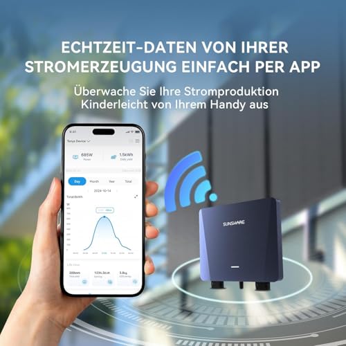 SUNSHARE Ray 200W Balkonkraftwerk mit Halterung (Geländer-Balkon/Balkonkrümmung) - Balkonkraftwerk 800W komplett Steckdose - neuester 800 Watt Wechselrichter - Solaranlage Komplettset - 5m Kabel – Bild 6