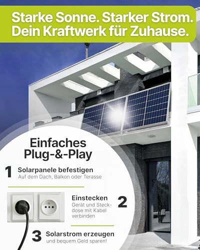 SCHWAIGER Balkonkraftwerk Komplettset 830 Wp I 2× 415 Wp Solarpanels inkl. Ständerwerk, 800W WiFi Wechselrichter, 5m Anschlusskabel I Plug & Play Solaranlage Photovoltaik für Balkon & Garten – Bild 6