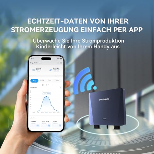 SUNSHARE Ray 400W Balkonkraftwerk mit Halterung Beton Balkon - Balkonkraftwerk 800W komplett Steckdose - neuester 800 Watt Wechselrichter - Solaranlage Komplettset - inkl Zubehör - 5m Kabel – Bild 6