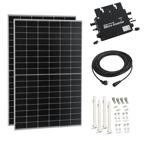 pro.tec Balkonkraftwerk mit Halterung Brusson 800 W Komplettset mit 2x400W Solaranlage mit Wechselrichter mit App und WIFI Solarmodulen 10m Kabel Photovoltaik Plug Play